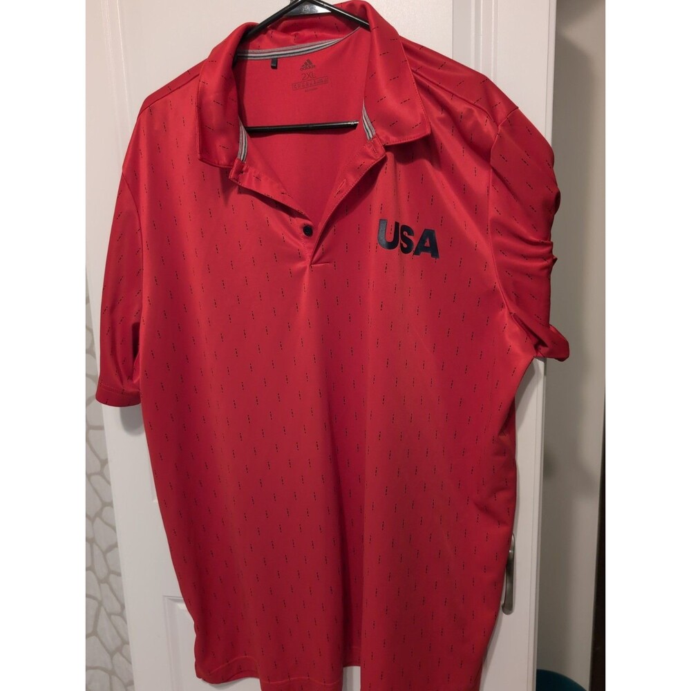 Adidas USA Golf Polo Shirt 2XL Red Short Sleeve Performance Americana 3-Stripes